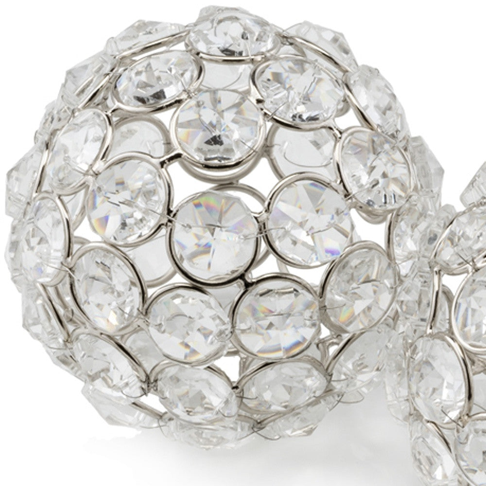 Set of Two Silver And Clear Faux Crystal And Metal Orb Decorative Tabletop Sculptures-6