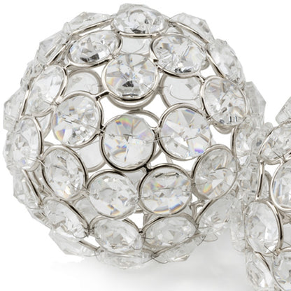 Set of Two Silver And Clear Faux Crystal And Metal Orb Decorative Tabletop Sculptures-6