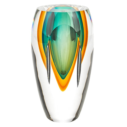 6" Clear Amber and Green Abstract Murano Glass Table Vase-2