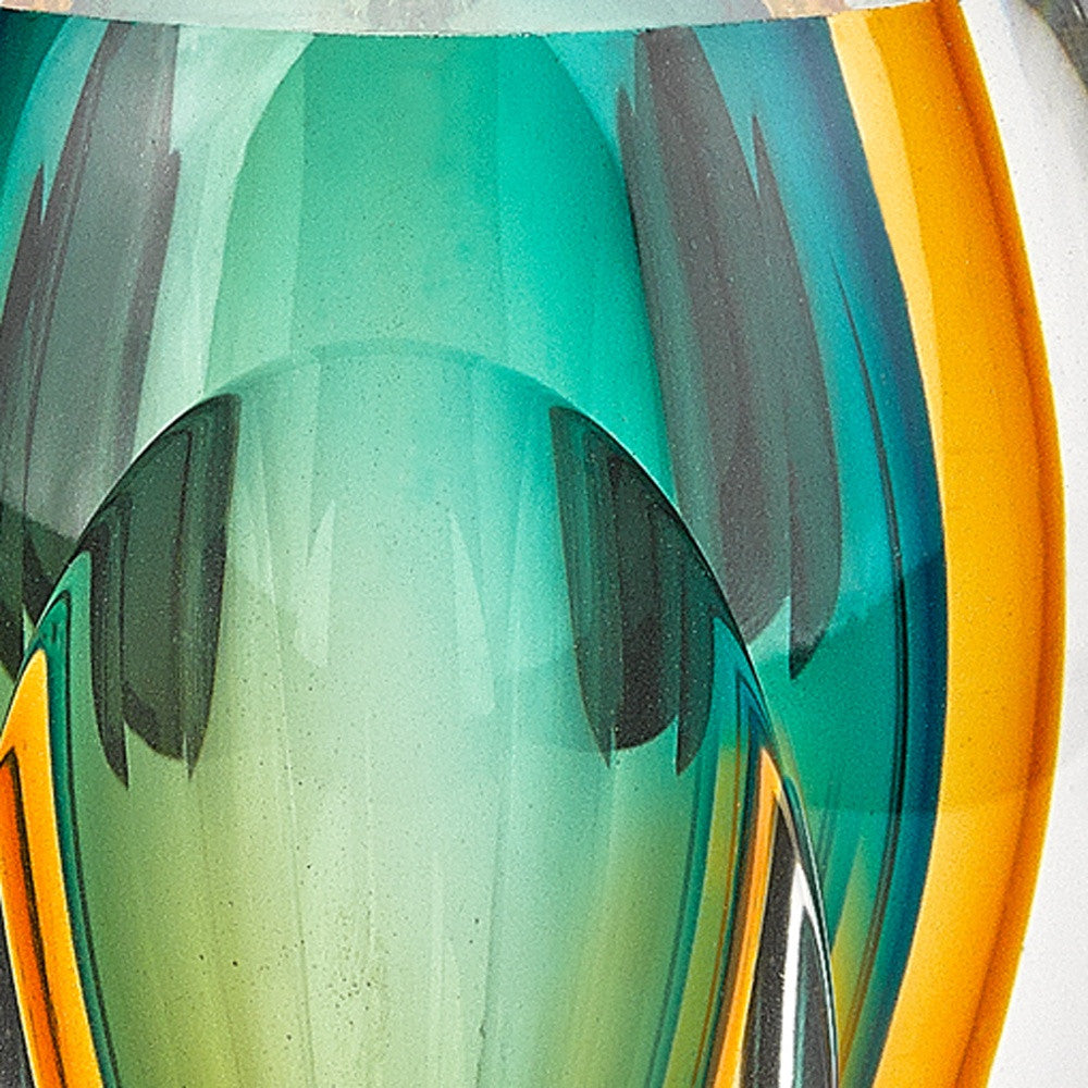 6" Clear Amber and Green Abstract Murano Glass Table Vase-6