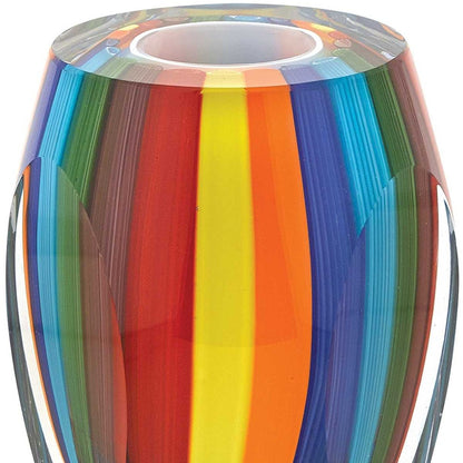 6" Blue Clear Red And Yellow Cylinder Crystal Glass Table Vase-3