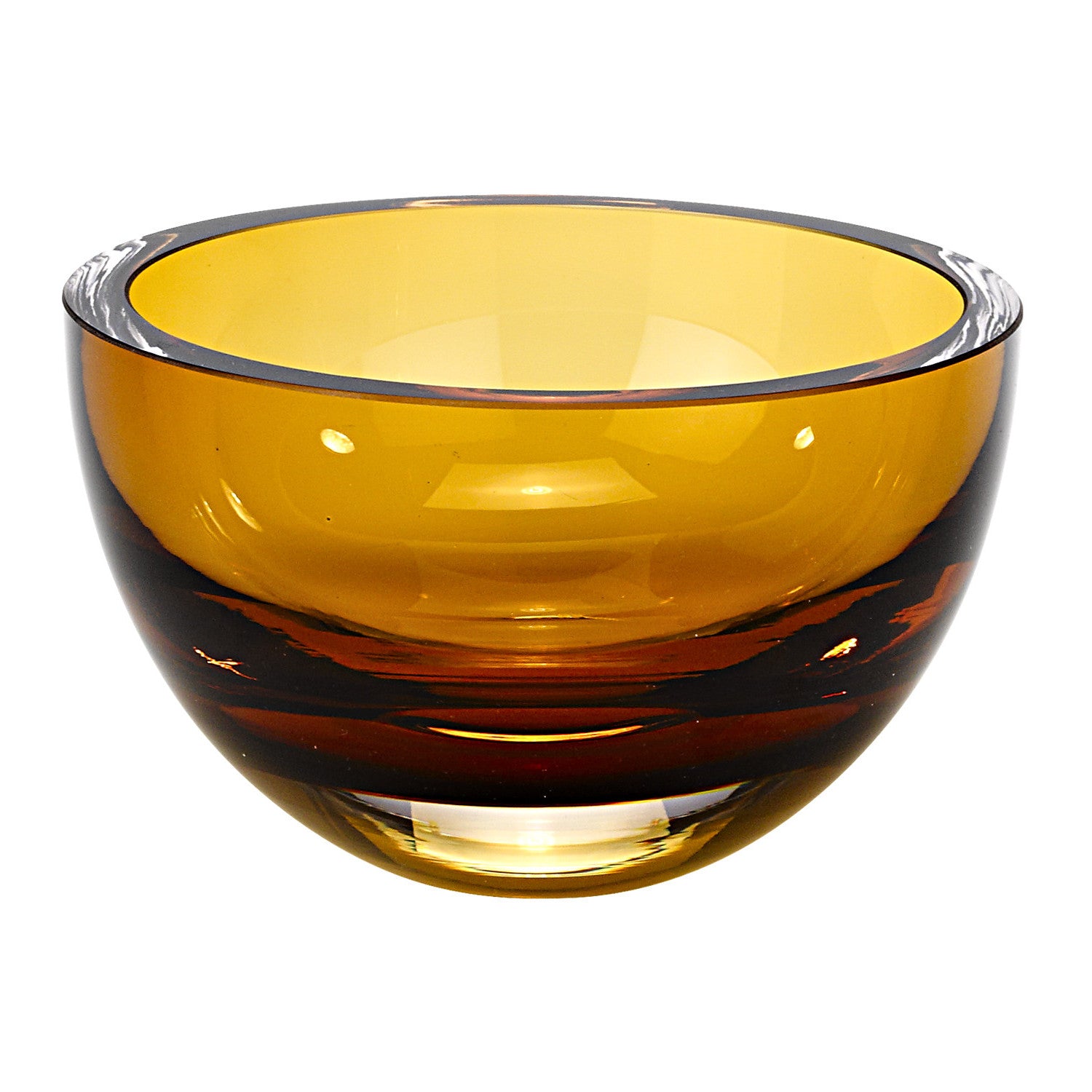 6" Amber Mouth Blown Crystal Thick Walled Bowl-2
