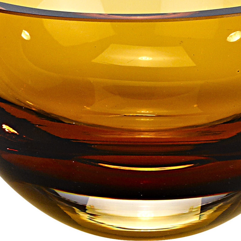 6" Amber Mouth Blown Crystal Thick Walled Bowl-4