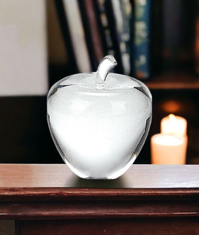 4" Clear Crystal Apple Paperweight Tabletop Sculpture-1