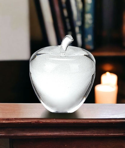 4" Clear Crystal Apple Paperweight Tabletop Sculpture-1