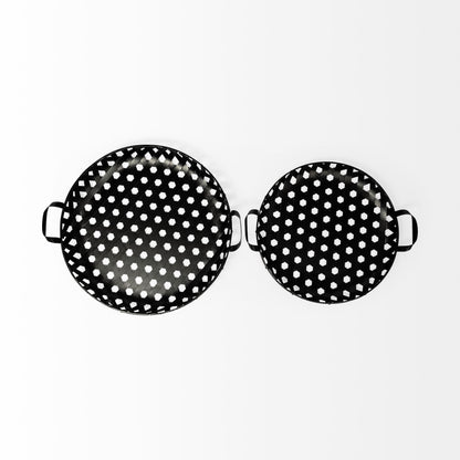 Set of Two Black Round Metal Indoor Outdoor Tray With Handles-2