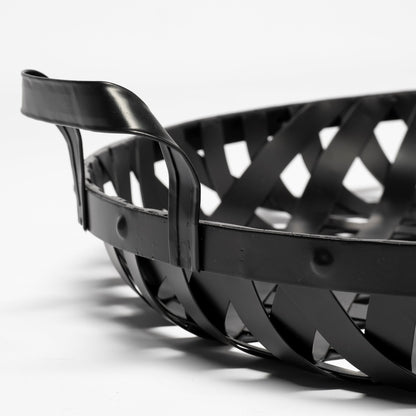 Set of Two Black Round Metal Indoor Outdoor Tray With Handles-6