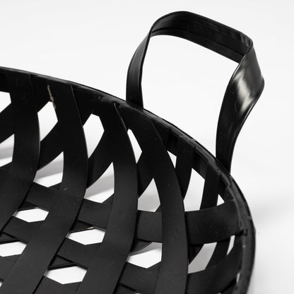 Set of Two Black Round Metal Indoor Outdoor Tray With Handles-7