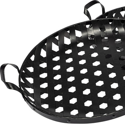 Set of Two Black Round Metal Indoor Outdoor Tray With Handles-4