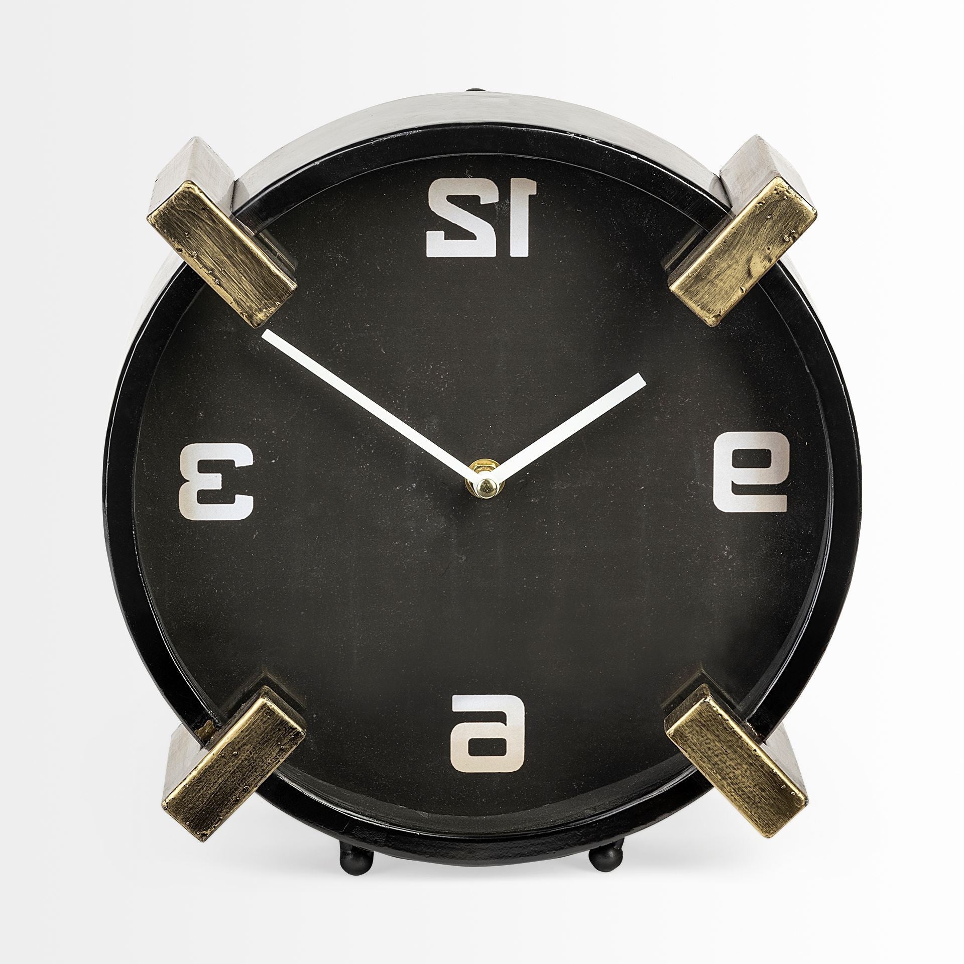 10" Black Stainless Steel Table Clock-3