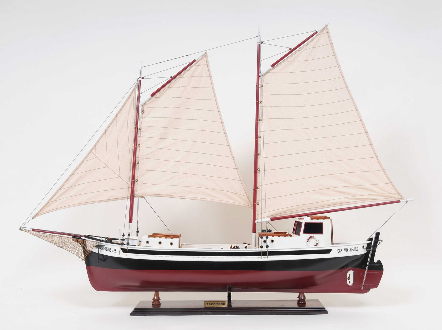 31" Black and White Solid Wood Hand Painted Model Boat Tabletop Sculpture-6