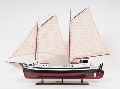 31" Black and White Solid Wood Hand Painted Model Boat Tabletop Sculpture-6