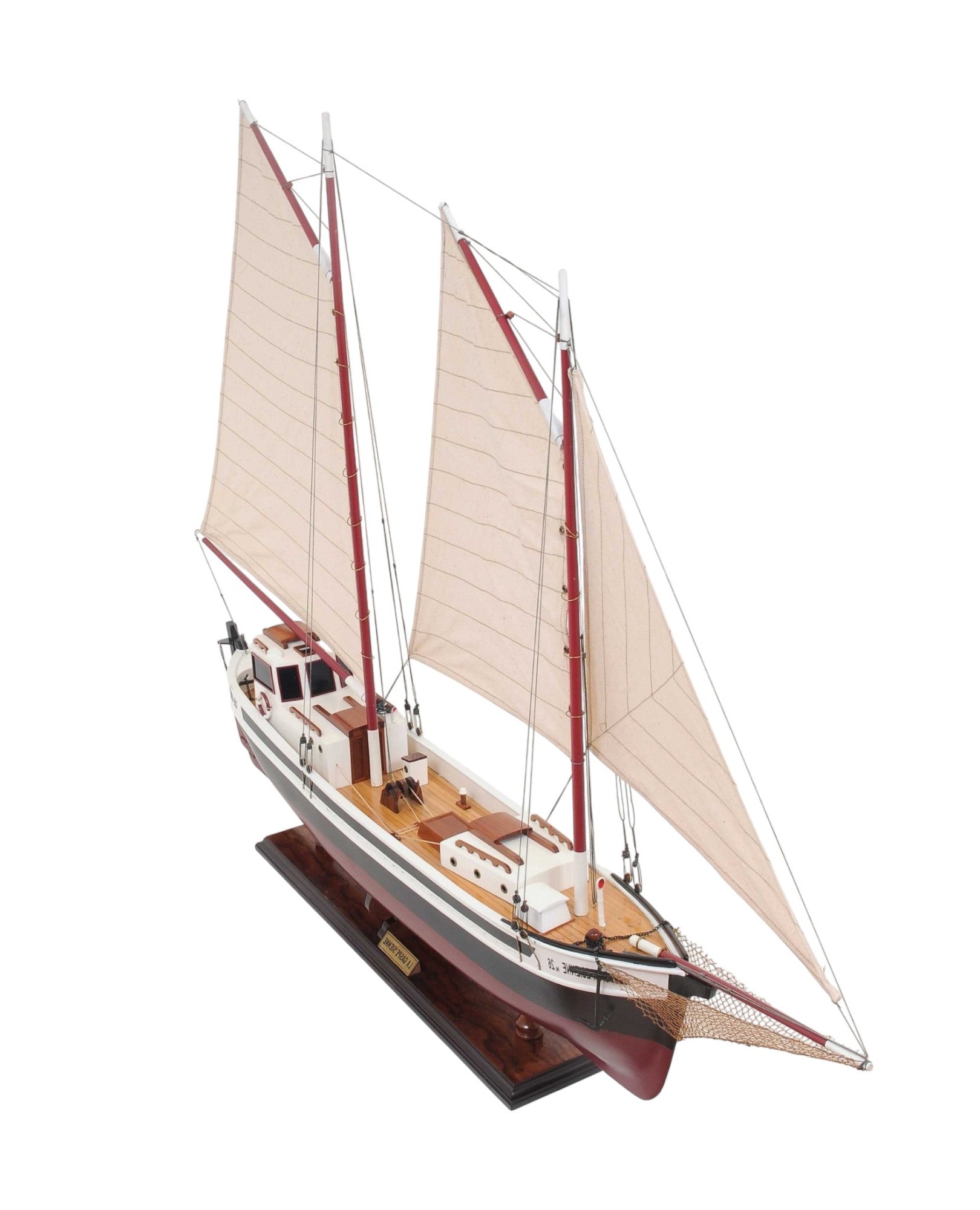 31" Black and White Solid Wood Hand Painted Model Boat Tabletop Sculpture-3