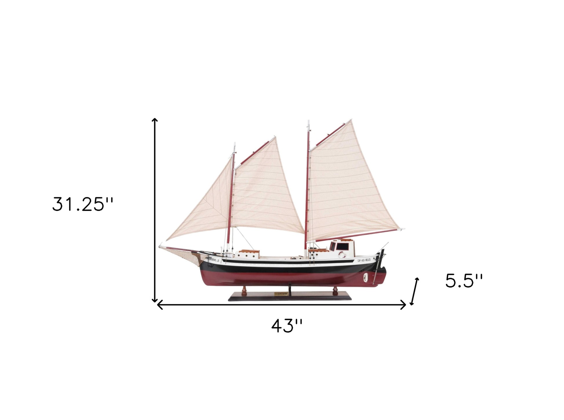31" Black and White Solid Wood Hand Painted Model Boat Tabletop Sculpture-4
