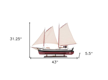 31" Black and White Solid Wood Hand Painted Model Boat Tabletop Sculpture-4
