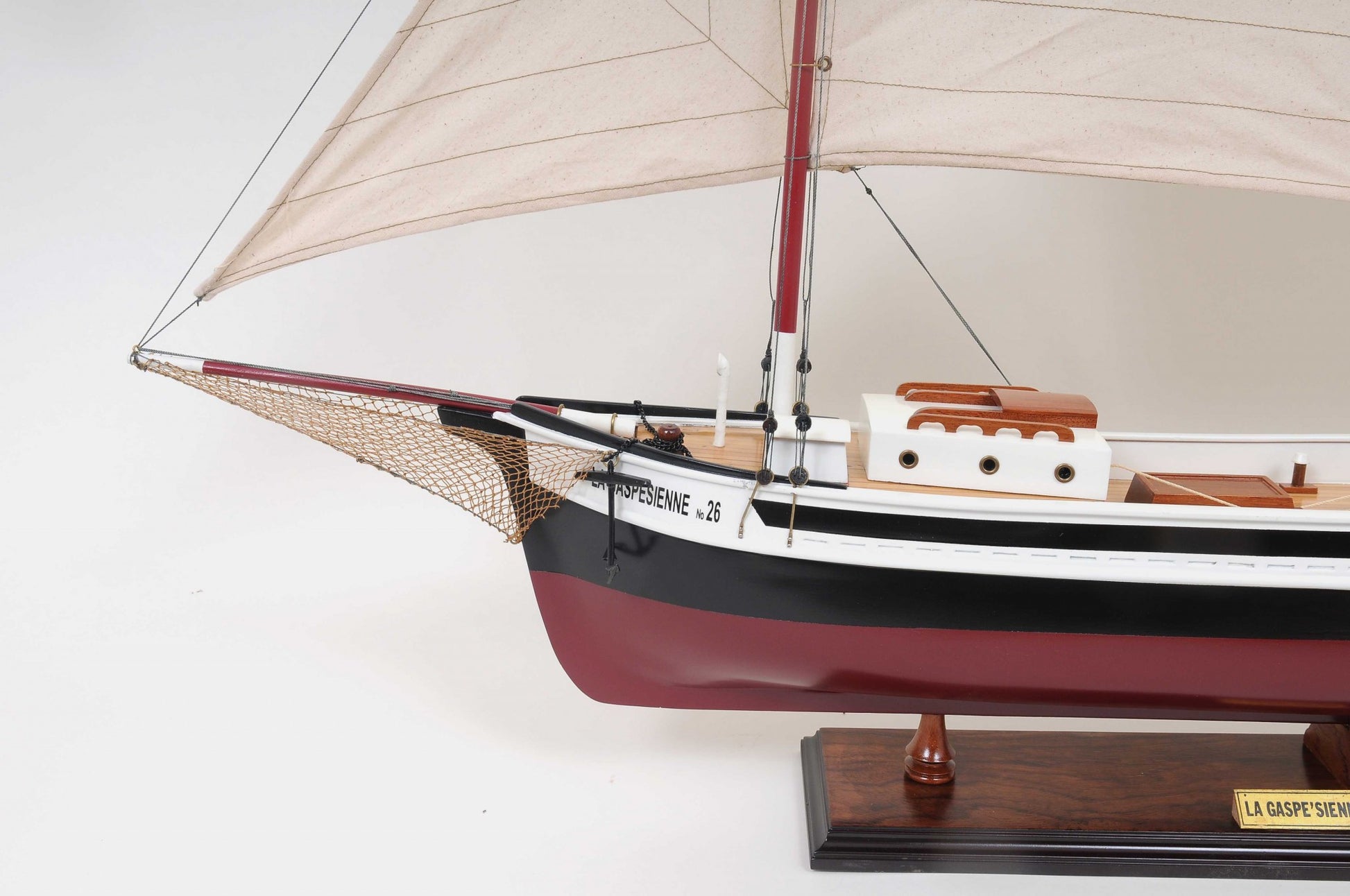 31" Black and White Solid Wood Hand Painted Model Boat Tabletop Sculpture-7