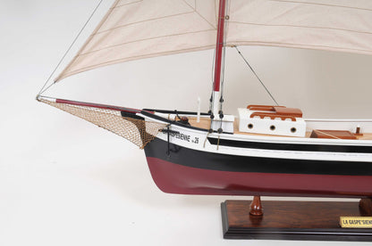 31" Black and White Solid Wood Hand Painted Model Boat Tabletop Sculpture-7