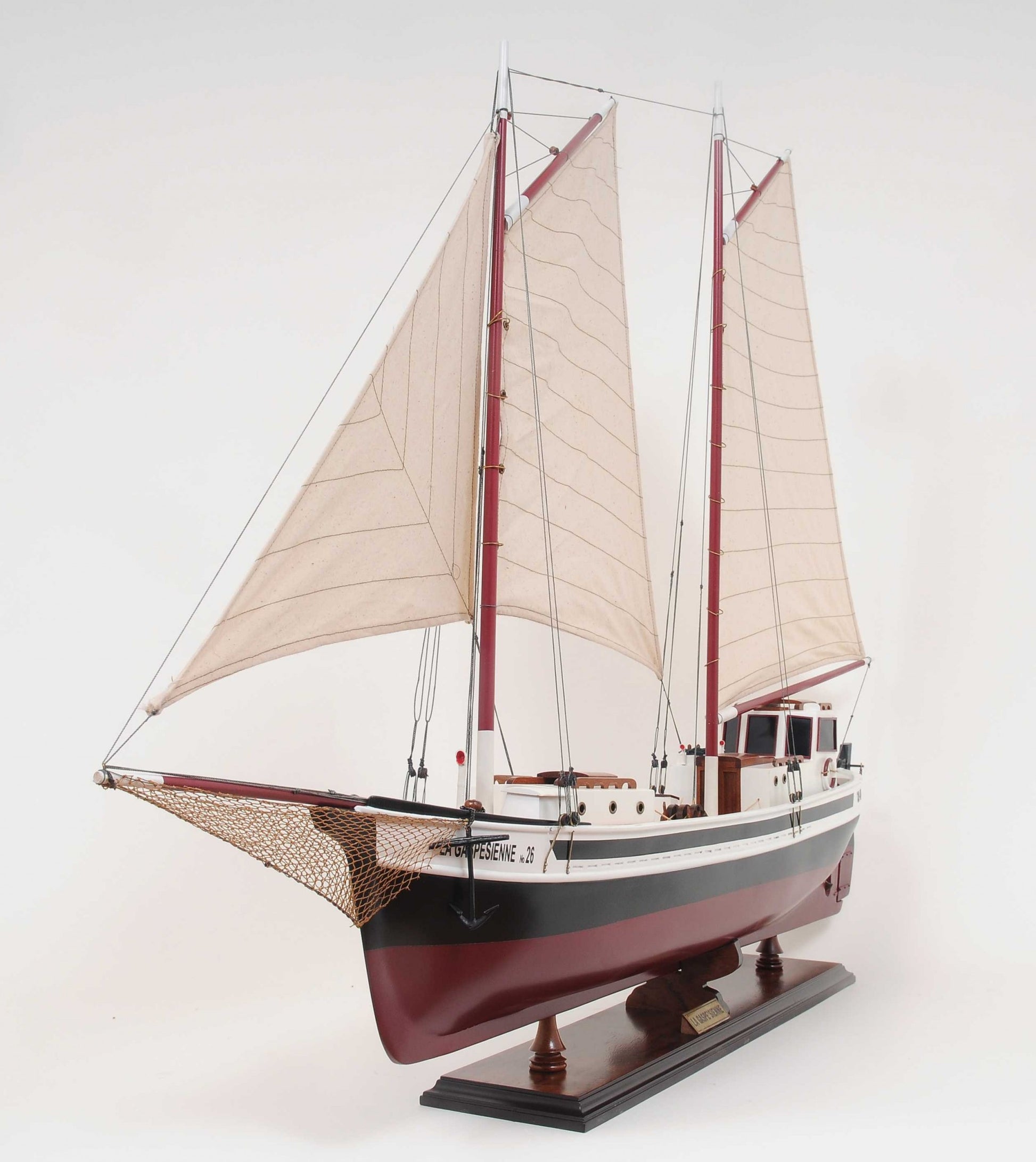 31" Black and White Solid Wood Hand Painted Model Boat Tabletop Sculpture-8