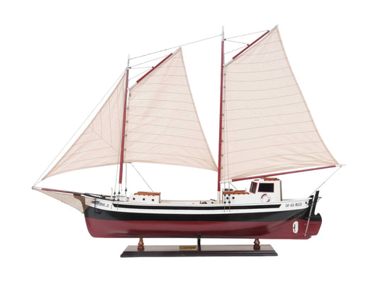 31" Black and White Solid Wood Hand Painted Model Boat Tabletop Sculpture-0
