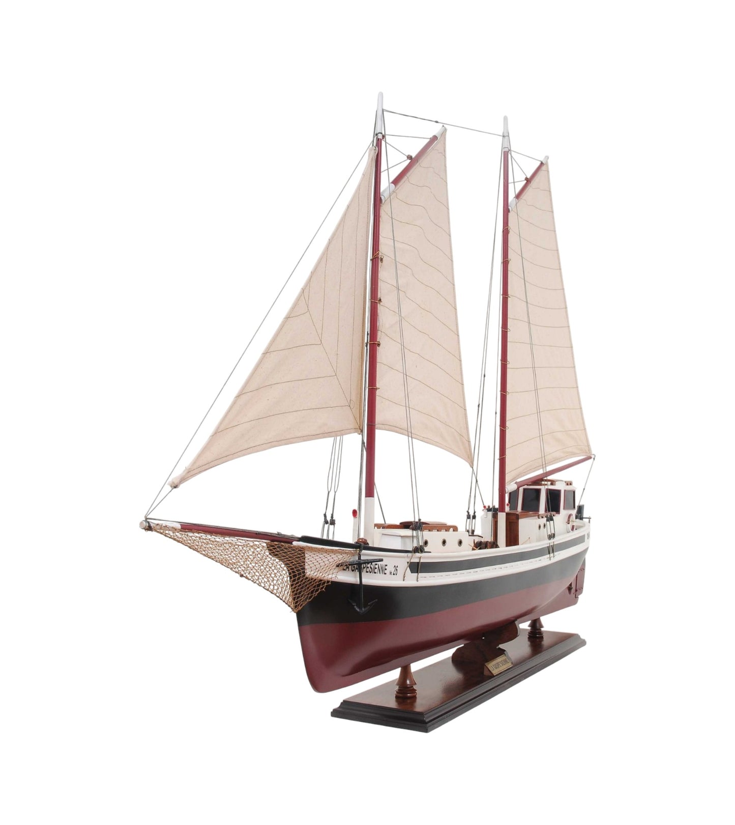 31" Black and White Solid Wood Hand Painted Model Boat Tabletop Sculpture-5