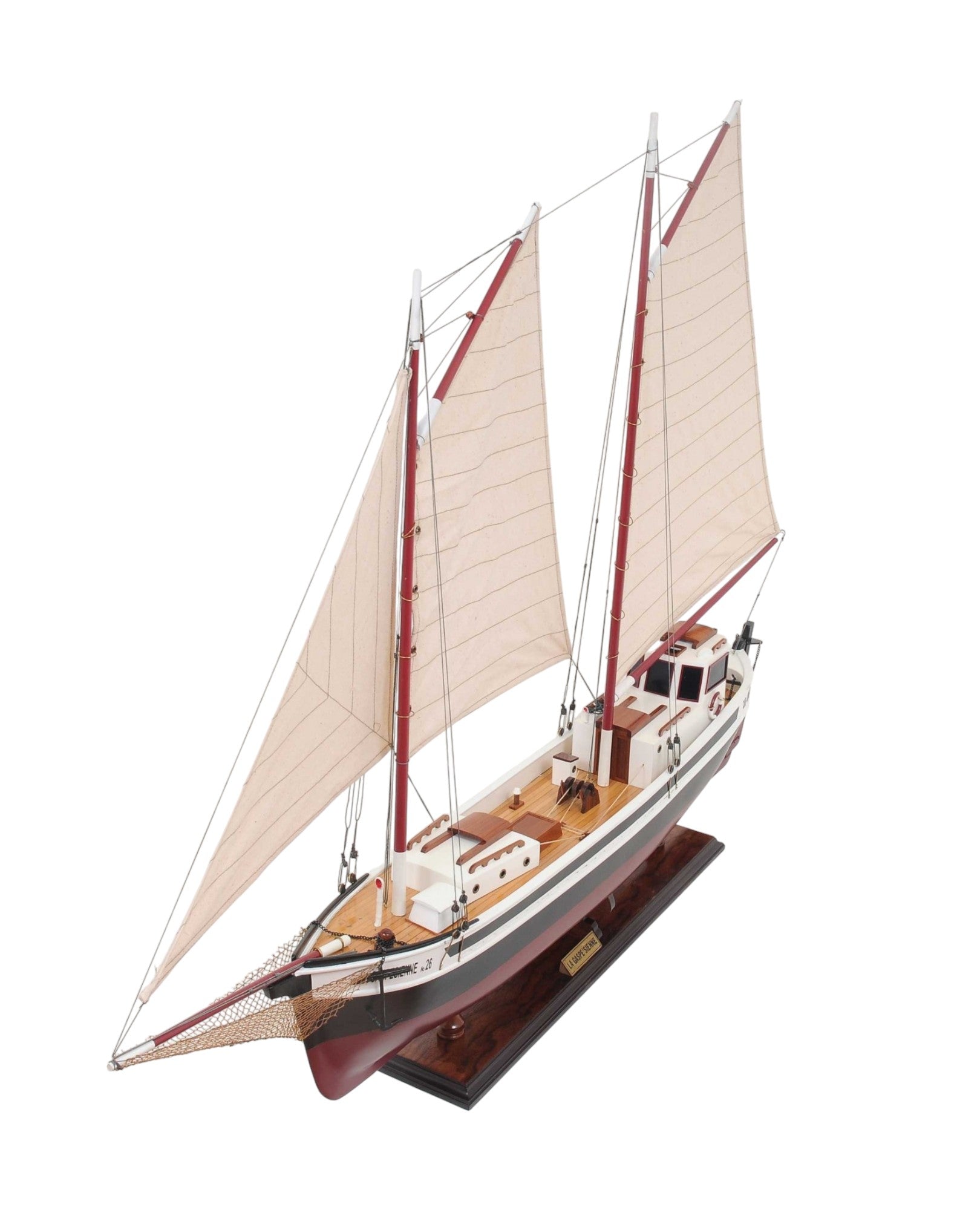 31" Black and White Solid Wood Hand Painted Model Boat Tabletop Sculpture-2