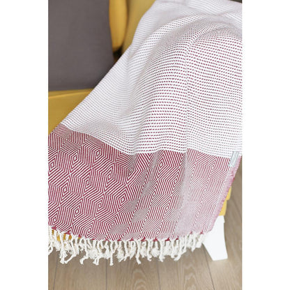 70" Turkish Cotton Handwoven Throw Blankets In Red-1