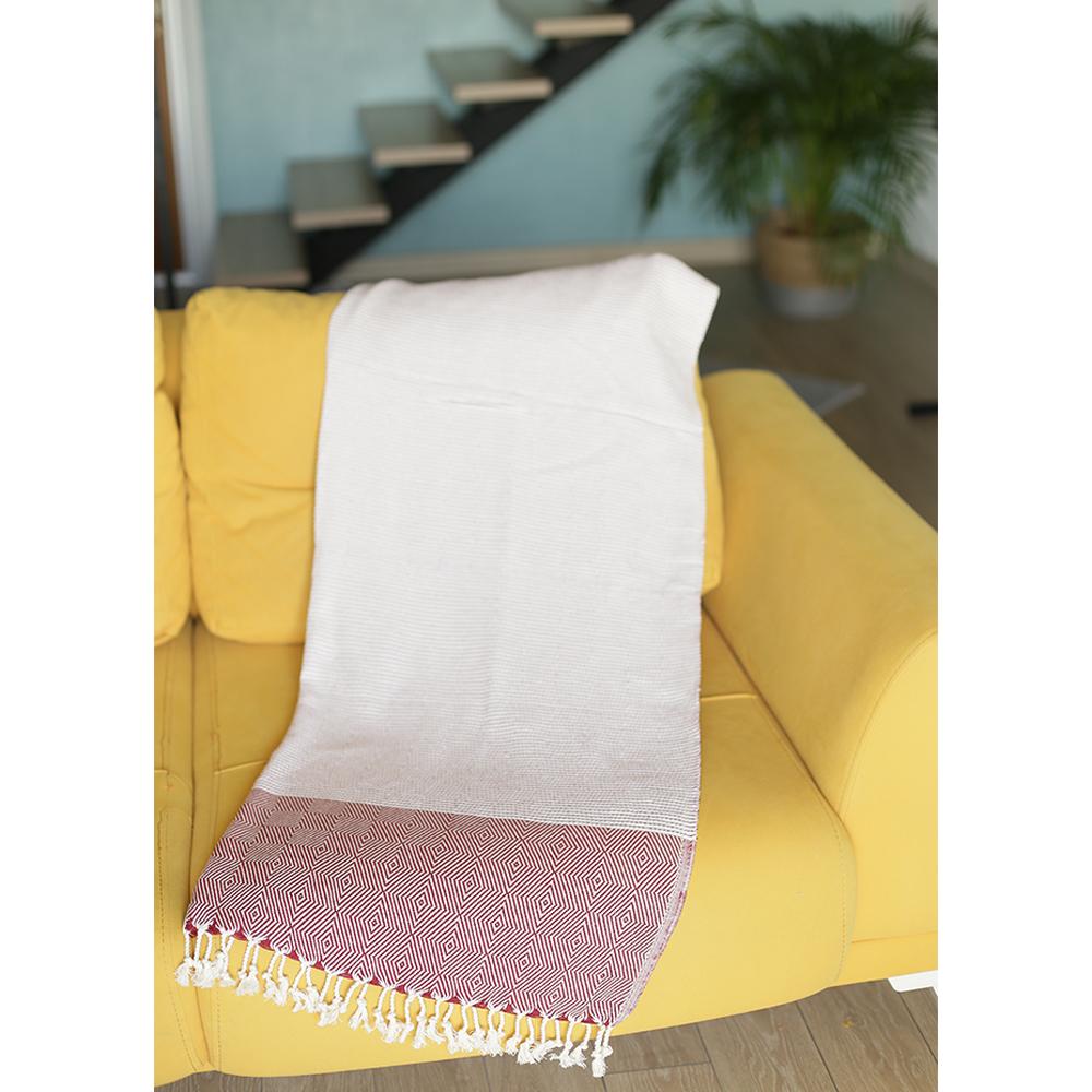 70" Turkish Cotton Handwoven Throw Blankets In Red-5