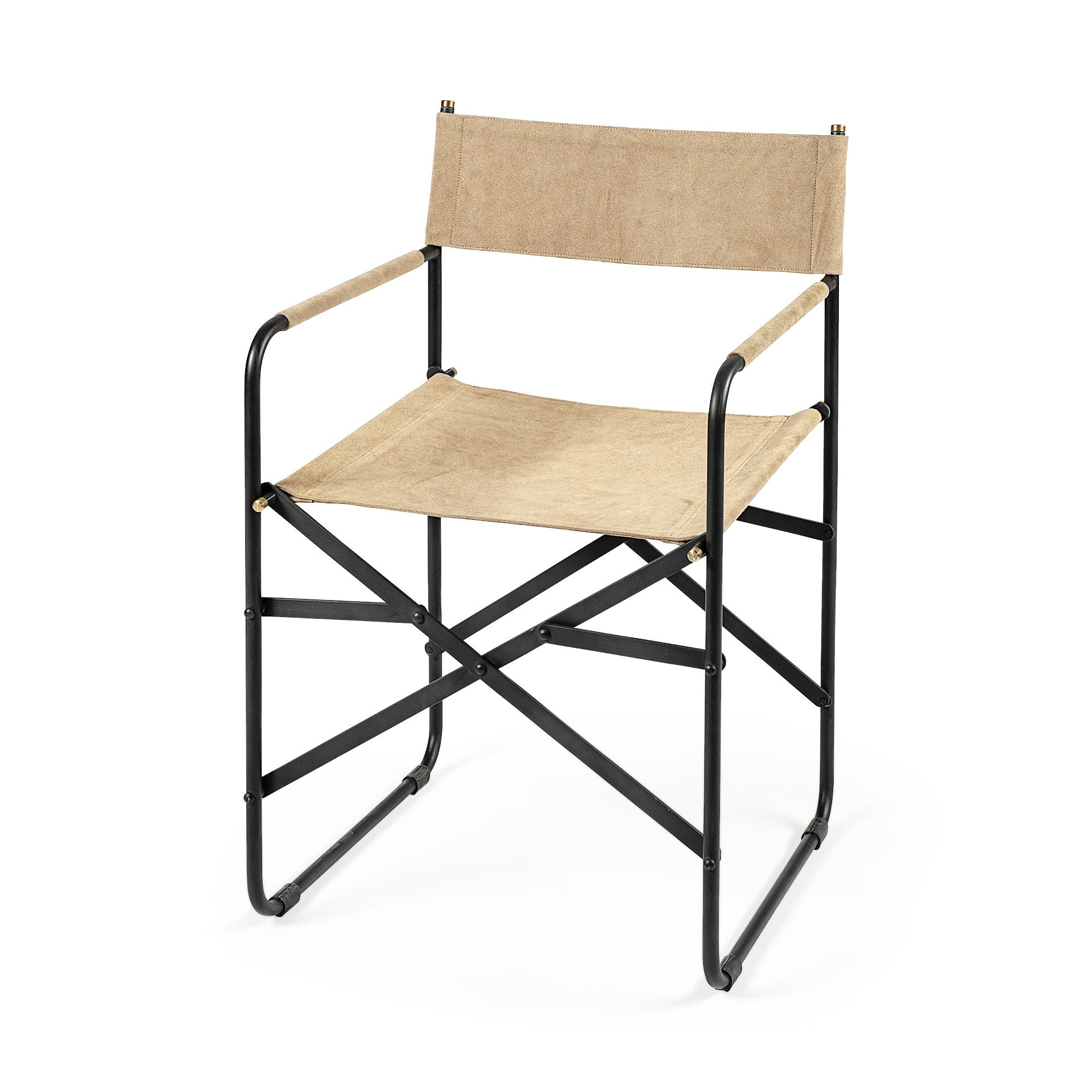 Cream And Black Leather Metal Open Back Dining Arm Chair-1