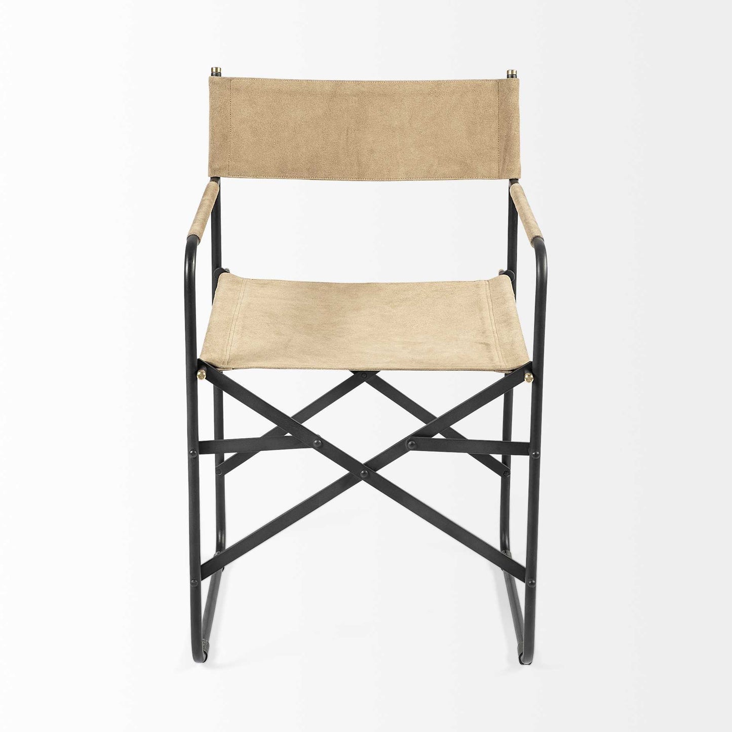 Cream And Black Leather Metal Open Back Dining Arm Chair-2