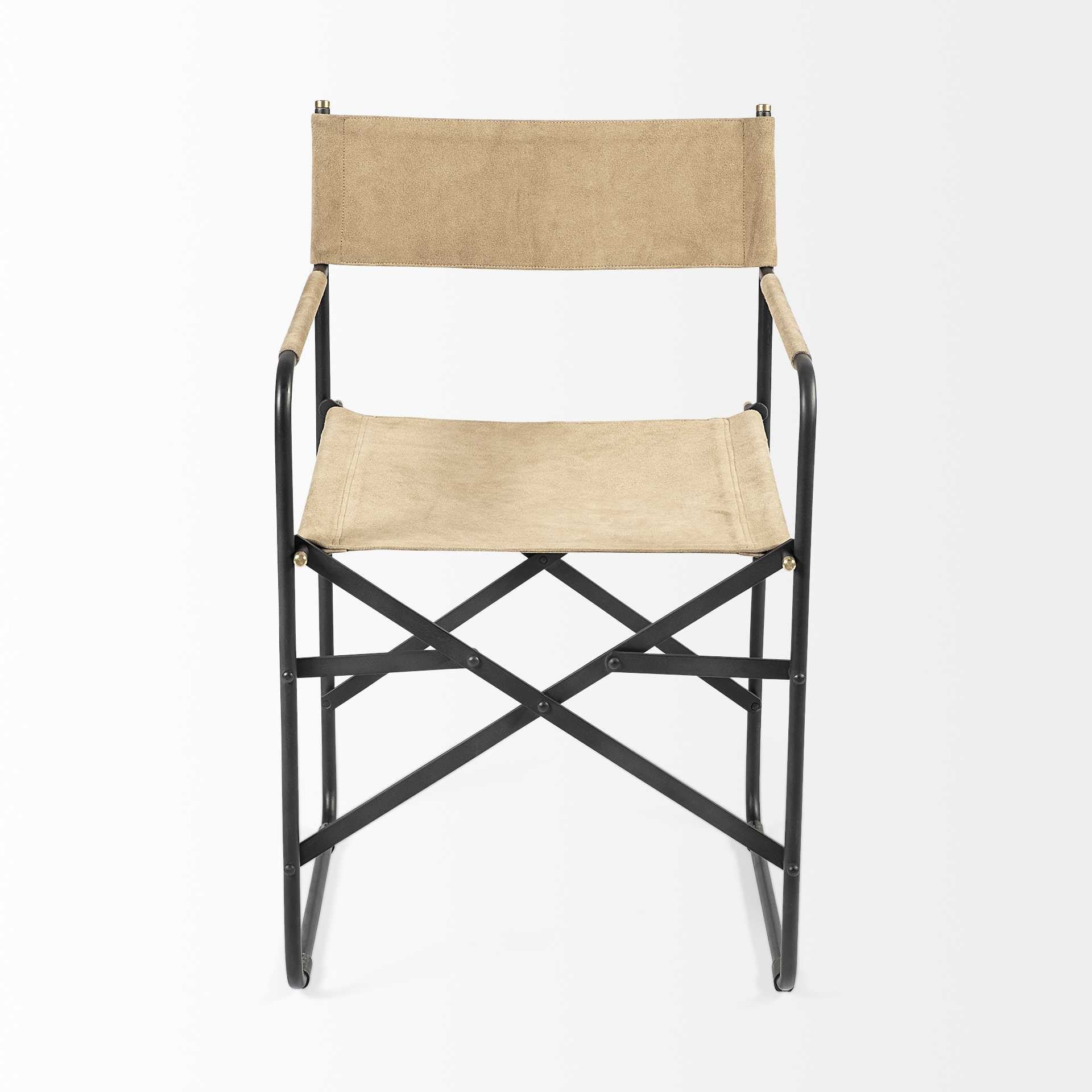 Cream And Black Leather Metal Open Back Dining Arm Chair-2