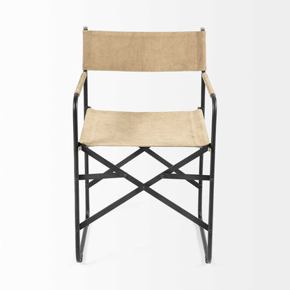 Cream And Black Leather Metal Open Back Dining Arm Chair-2