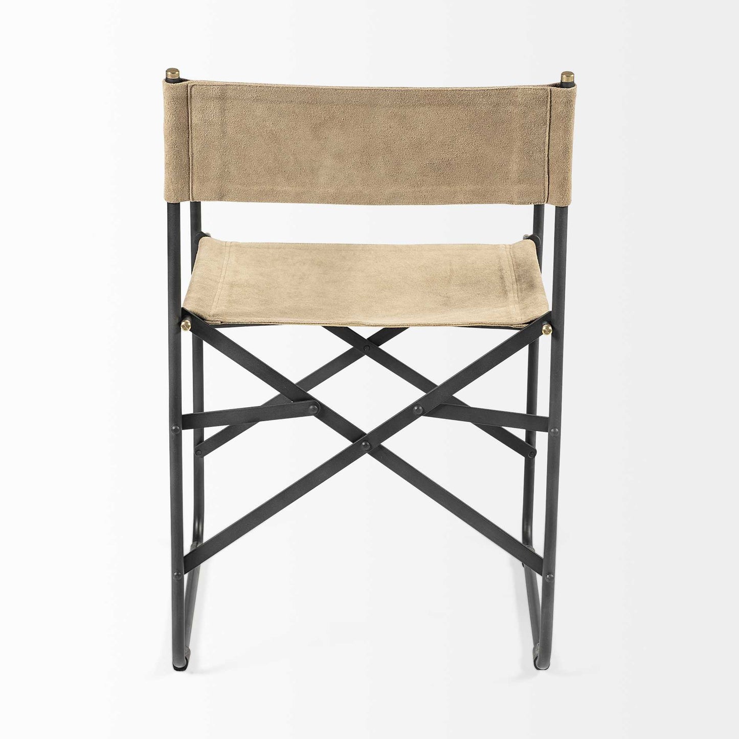 Cream And Black Leather Metal Open Back Dining Arm Chair-4