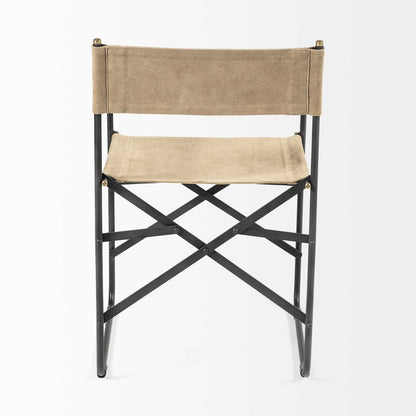 Cream And Black Leather Metal Open Back Dining Arm Chair-4