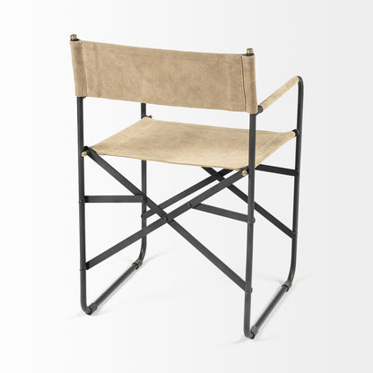 Cream And Black Leather Metal Open Back Dining Arm Chair-5