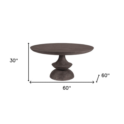 60" Gray Rounded Solid Wood Pedestal Base Dining Table-5