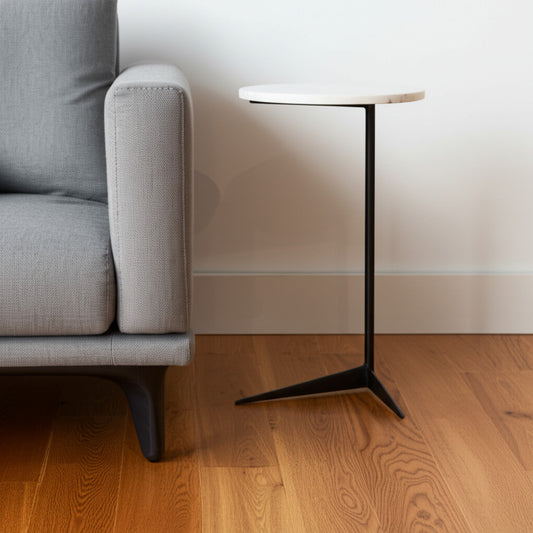 27" Black And White Marble Round End Table-0