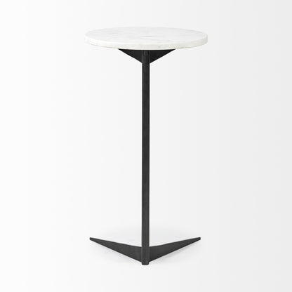 27" Black And White Marble Round End Table-4