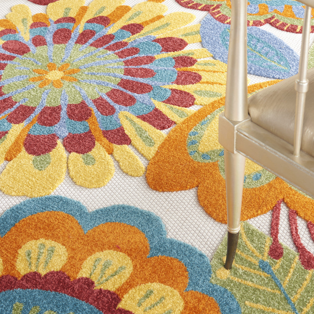 8' X 11' Yellow And Ivory Indoor Outdoor Area Rug-7