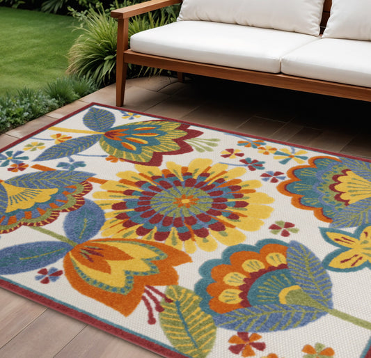 8' X 11' Yellow And Ivory Indoor Outdoor Area Rug-0