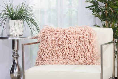 14" X 20" Pale Pink Shaggy Beads Lumbar Throw Pillow-5