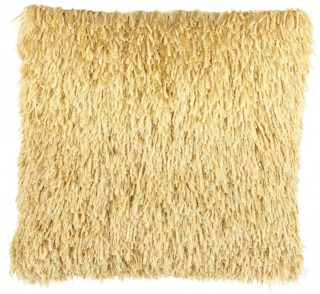 Square Yellow Shag Throw Pillow-0