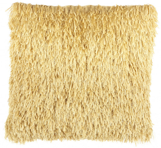 Square Yellow Shag Throw Pillow-0