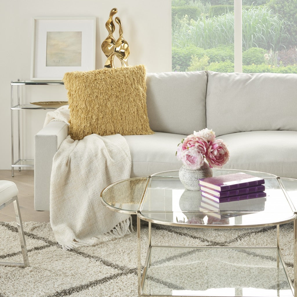Square Yellow Shag Throw Pillow-3