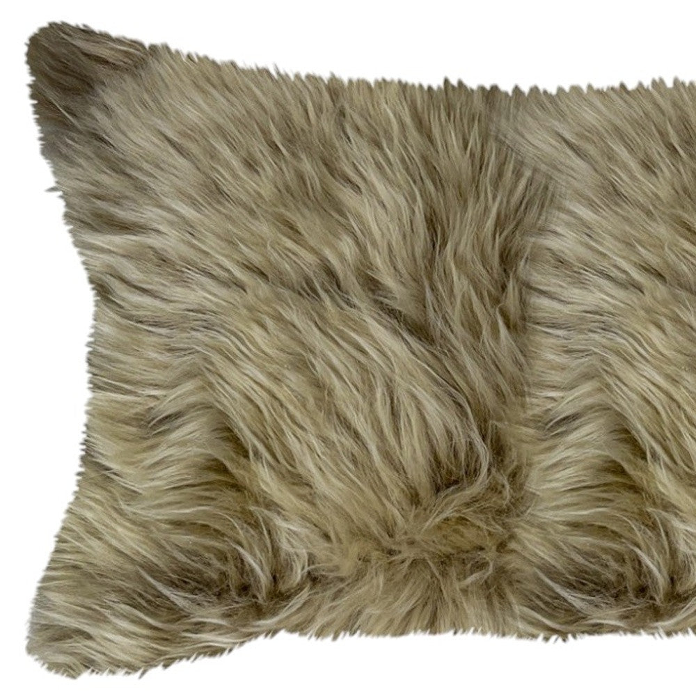 Taupe Natural Sheepskin Lumbar Pillow-7