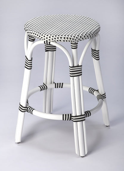 24" Black and White Rattan Backless Counter Height Bar Chair-5