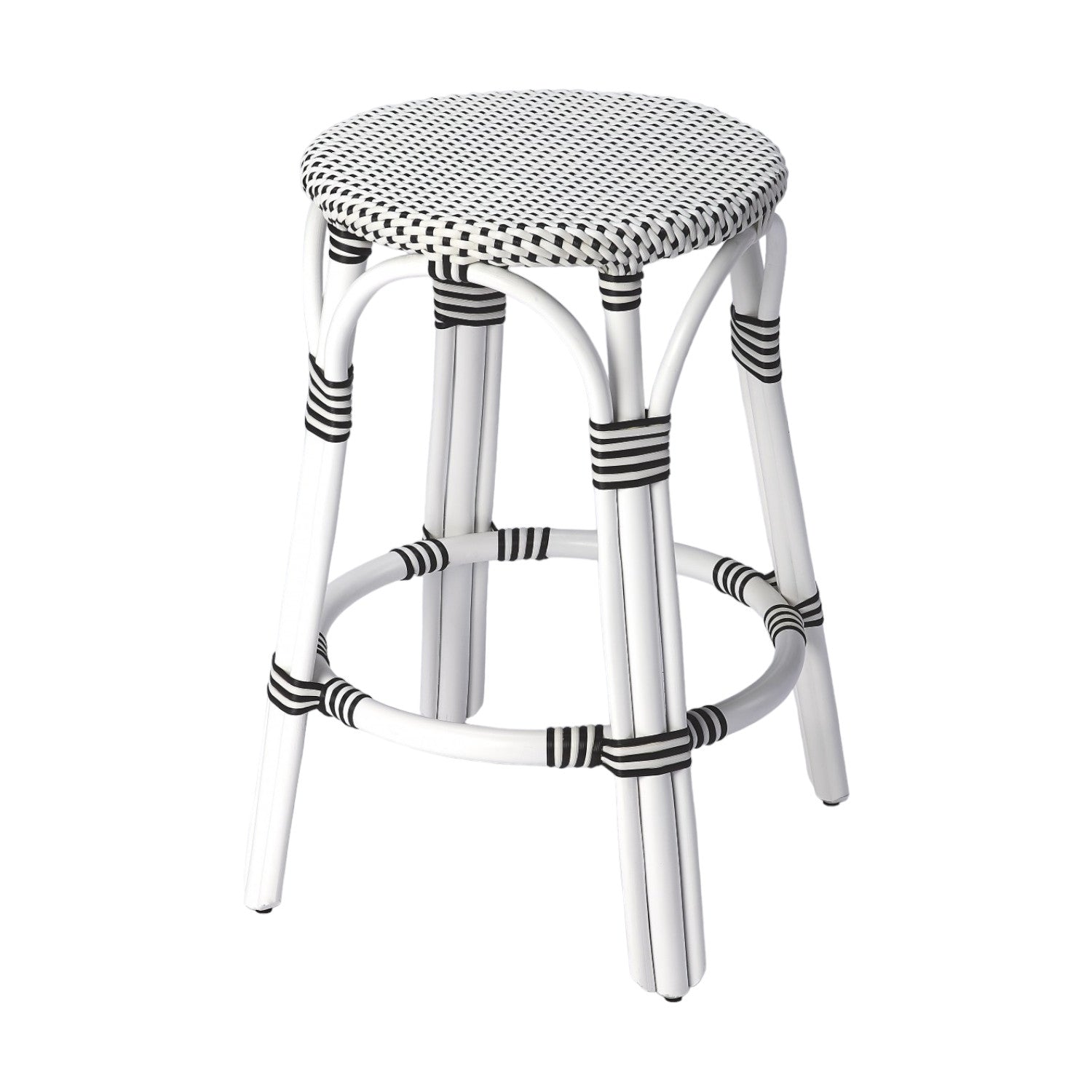 24" Black and White Rattan Backless Counter Height Bar Chair-1