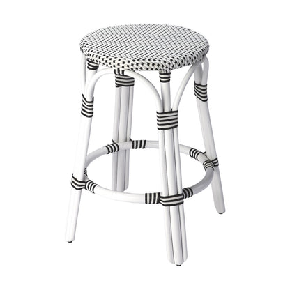 24" Black and White Rattan Backless Counter Height Bar Chair-1