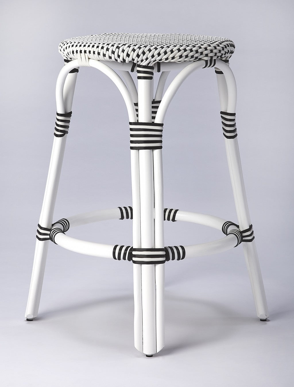 24" Black and White Rattan Backless Counter Height Bar Chair-6