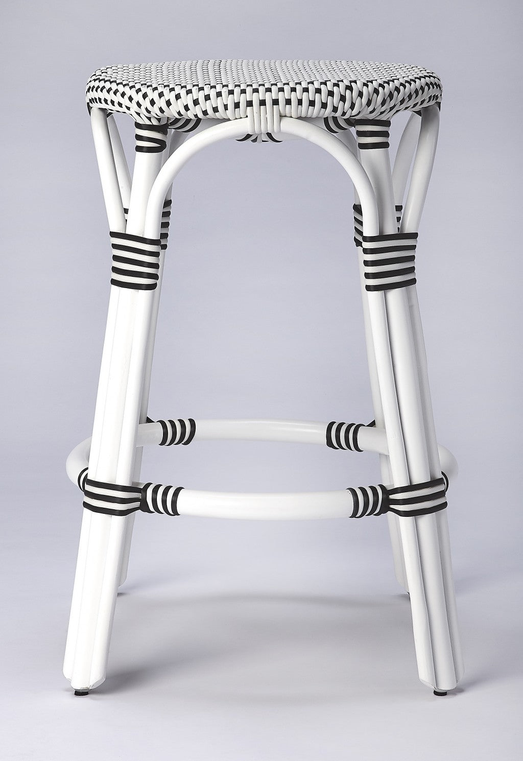 24" Black and White Rattan Backless Counter Height Bar Chair-7