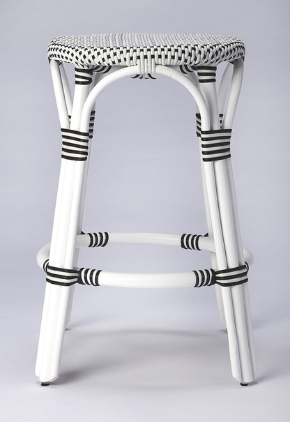 24" Black and White Rattan Backless Counter Height Bar Chair-7